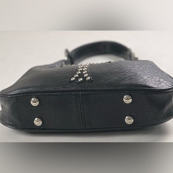 Raviani Black Leather Swarovski Crystal & Rivets Shoulder Bag - Picture 6 of 13